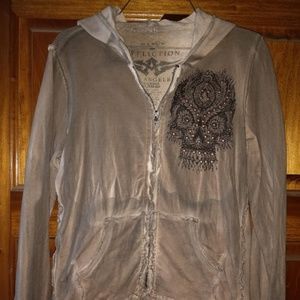 Affliction/Skull Zip Front Hoodie